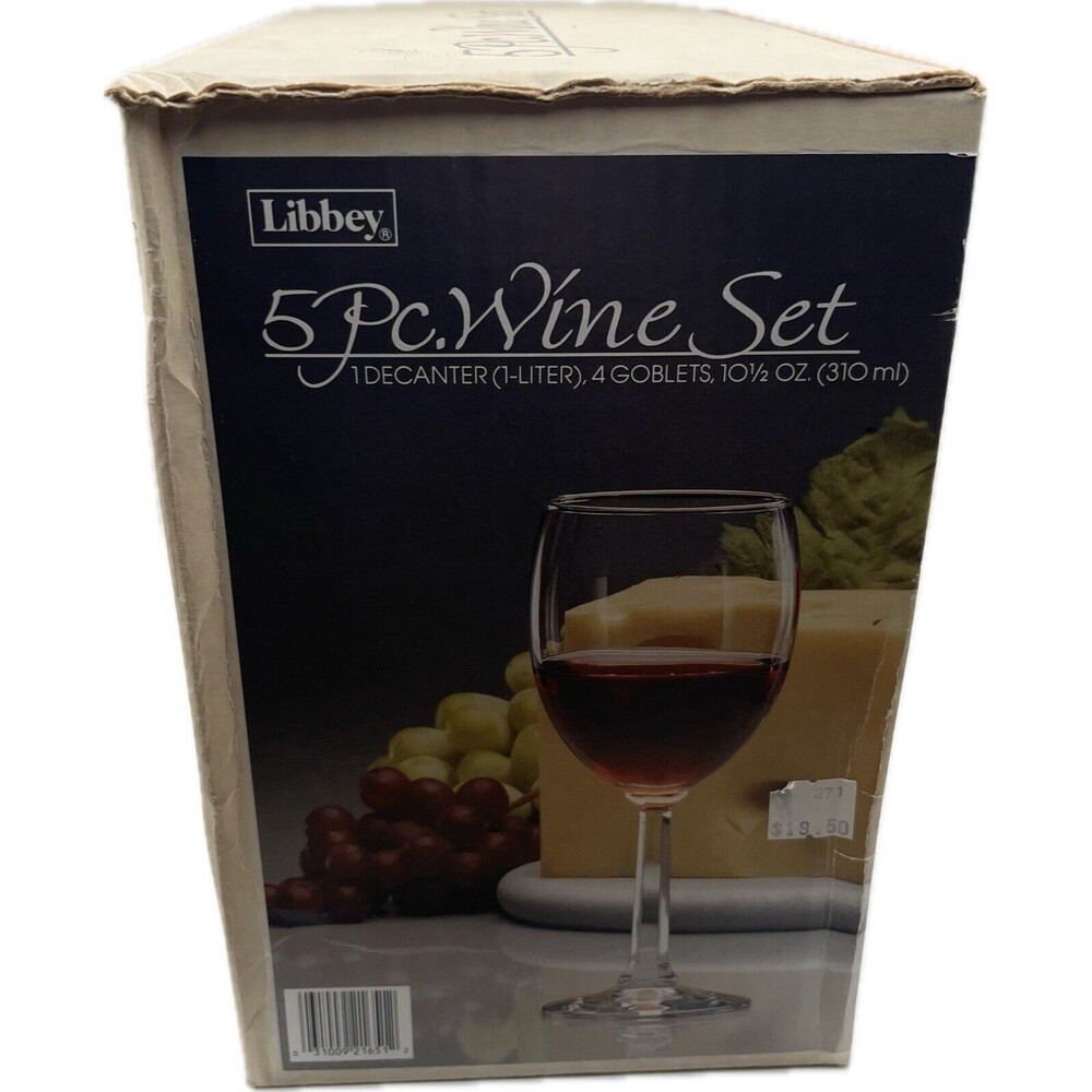 Vintage Libbey 5 Piece Wine Set W/ 4 10.5 Oz  Goblet Glasses & 1 Liter Decanter - Picture 5 of 8